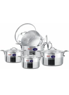 Buy Majestic La Casserole Premium Quality 5-Piece Aluminum Cookware Set with Tempered Glass Lids - Heavy Gauge, Easy-Grip Handles, Shiny Finish, Stock Pot, Healthy Cooking (4/5.5/7.5/9.5/12.5 Ltr) in UAE