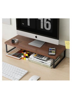 Buy Wooden monitor stand, office home, desktop storage rack, suitable for laptops, desktop computers, iMac, (50x20x9cm walnut color) in UAE