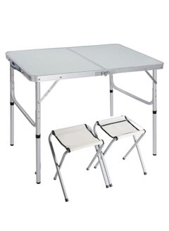 اشتري Folding Table Camping Table Adjustable Portable Picnic Table with 2 Chairs Aluminum 90X60 في الامارات
