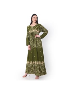 اشتري VISCOSE EMBROIDERED AND FLORAL PRINTED  ARABIC JALABIYA KAFTAN DRESS في الامارات