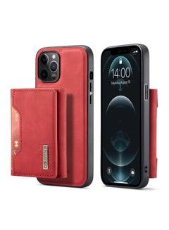 Buy Wallet Case for Apple iPhone 12 Pro Max, DG.MING Premium Leather Phone Case Back Cover Magnetic Detachable with Trifold Wallet Card Holder Pocket (Red) in UAE