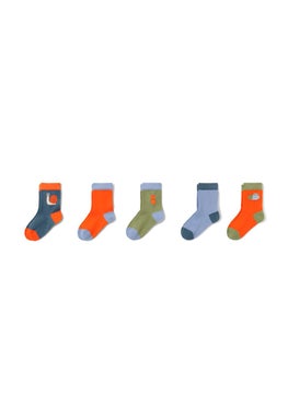 Buy Kids Girl 5 Pairs Printed Socks, Lavender/Orange Combo in UAE