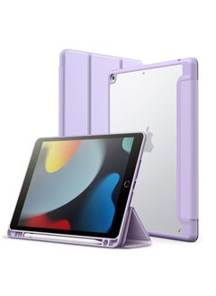 Buy Matte Case for iPad 9/8/7 (10.2-Inch, 2021/2020/2019 Model, 9th/8th/7th Generation) with Pencil Holder, Frosted Translucent Back Slim Stand Protective Tablet Cover (Light Purple) in Egypt