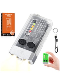 Buy Mini LED Keychain Flashlight, Rechargeable Pocket Torch with 14 Modes 1000LM Small Powerful Torch IPX4 Transparent EDC Flashlight with UV Light & Magnetic Tail for Camping Hiking Emergency in UAE