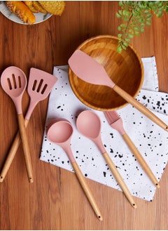 Buy Pink Wooden Utensil Set in UAE