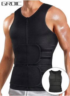 Buy Men's Waist Trainer Sauna Vest Weight Loss Body Shaper Sweat Vest for Men with Double Belt and Zipper, Corset Plus Size L in UAE