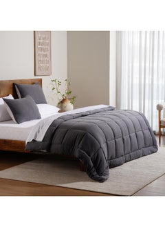 اشتري Down Alternative 3-Piece Reversible Comforter Set 220X240Cm - Grey في الامارات