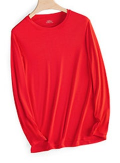 Buy Mens Solid Color Soft Crew-Neck Thermal Underwear Shirt Cold Weather Base Layer,Long Sleeve T-Shirt Red in Saudi Arabia