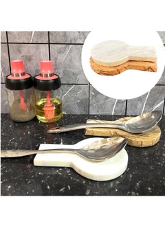 اشتري Spoon Rest, Spatula Stand Set of 2 Pc for Kitchen Countertop Ceramic Utensil Holders - Non-Slip Organizer Rack for Cutlery, Cooking Tools, Tableware, Marble, Home Buffet Accessories في الامارات