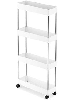 اشتري Slim Rolling Storage Cart, 4 Tier Shower Caddy Bathroom Organizer Mobile Shelving Unit, Rolling Utility Cart Slide Out Organizer for Kitchen, Bathroom, Laundry, Narrow Places في الامارات