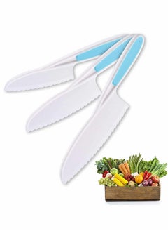 اشتري Kids Knife Set for Cooking and Cutting Fruits, Veggies Cake Perfect Starter Knife Set for Little Hands in the Kitchen Nylon Knife Fun Safe Lettuce Knife for Kids Children, 3-Piece (Blue) في الامارات