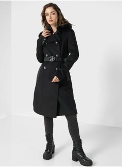 Buy Belted Fur Detail Coat in UAE