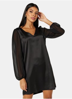 Buy Satin Puff Sleeve Mini Dress in UAE