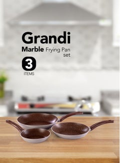 Buy 3-Piece Non-Stick Frying Pan Set Brown and beige granite Big Frying Pan (26), Medium Frying Pan (22), Small Frying Pan (18)cm in Saudi Arabia