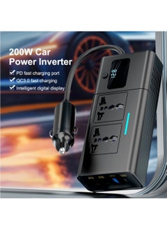 اشتري 200W Car Power Inverter/Plug Adapter, DC 12 to 220V AC, 3 USB 1 Type-C Ports Charger Adapter Car Plug Converter with Switch and Current LED Screen في الامارات