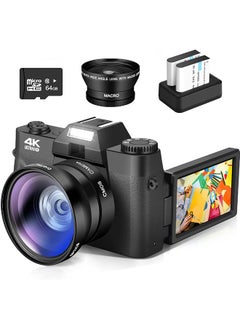 Buy Digital Cameras for Photography, 4K 48MP Vlogging Camera with WiFi,16X Digital Zoom Autofocus Students Compact Camera with 52mm Wide-Angle Lens & Macro Lens, 32G Micro Card and 2 Batteries in UAE