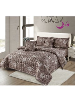 Buy Comforter Set For Two People 6 Piece Bedspread Polyester King Size 240x220 cm Brown in Saudi Arabia