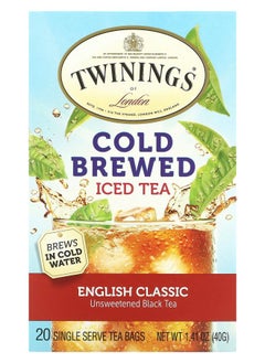 اشتري Cold Brewed Iced Tea Black Tea Unsweetened English Classic 20 Single Serve Tea Bags 1.41 oz (40 g) في الامارات