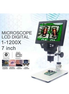 اشتري LCD Digital Microscope, 7 Inch Large Screen 1080P 1200X Microscope Camera, USB Rechargeable Video Recorder with 8 LED Adjustable Light for Circuit Board Repair Soldering في الامارات