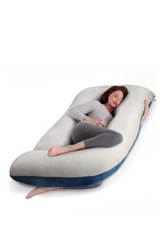 اشتري Pregnancy Sleep Pillow U-shaped Full Body Pillow Pregnancy Support Pregnancy Back Hips Legs and Tummy Grey and Blue Removable and Washable Velvet Pillowcase في الامارات