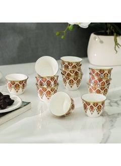 Buy Majestic Leaf 12-Piece New Bone China Cawa Cup Set 80ml -Serve 12 in UAE