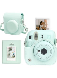 Buy Case for Fujifilm Instax Mini 12 Camera Protective PU Leather Bag Cover with Adjustable Shoulder Strap and Mini Photo Album 64 Pockets (Mint Green) in Saudi Arabia