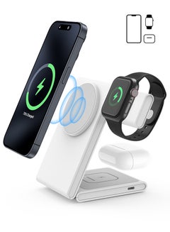 اشتري Wireless Charger 3 in 1 Portable Wireless Charging Station for iPhone 15/14/13/12/11 Apple Watch Charger Compatible with Apple Watch Ultra 2 Series 9/8/7/6/5/4/3/2/SE White في السعودية