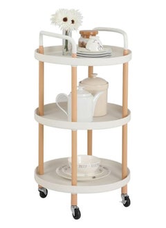 Buy SKY-TOUCH 3 Tier Round Rolling Cart : End Table Storage Organizer Cart with Handle Serving cart with Wood Frame Side Table with Lockable Wheels for Home Office Living Room Kitchen (White) in UAE