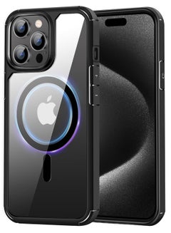 Buy Compatible with iPhone 15 Pro Max 6.7-inch Magnetic case Compatible with Magsafe Defender Military Shockproof,Hard Back Case,Ultra-Thin Crystal Back-Anti-Scratch Cover-Black in UAE