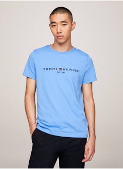 Buy Men's Logo Embroidery Slim T-Shirt - Cotton, Blue in UAE