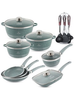 Buy Cookware Set Granite Non-Stick 100% PFOA Free Induction Base 20 pieces Pots and Pans Set with Lid Include Casseroles, Sauce Pan, Grill Pan, Cooking Utensils in UAE