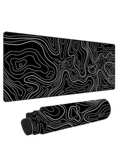 Buy Large Mouse Pad Gaming with Stitched Edges,Topographic Map Gaming Mousepad, Extended Desk Mat with Anti-Slip Base, Cool Minimalist Desk Pad for Keyboard and Mouse, 800 * 300 * 3mm, Black in UAE