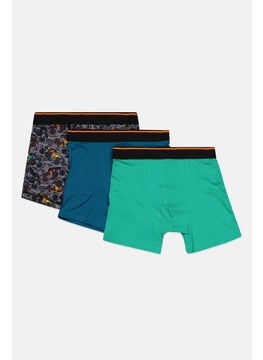 Buy Kids Boy 3 Pack Boxers, Black/Teal/Green Combo in UAE