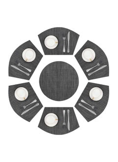 Buy Round Table Placemats Set of 7, Wedge Shaped Place Mat with Centerpiece Round Mat, Woven Vinyl Table Placemats, Large Size Wedge Shape, Heat Resistant Table Mats Washable (7, Black Gray) in Saudi Arabia