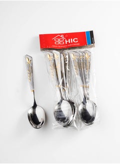 Buy Stainless steel eating spoons with golden style 12 pieces in Saudi Arabia