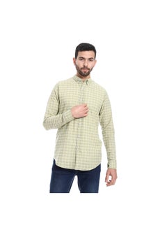 Buy Windowpane Pattern Buttons Down Closure Shirt - Pistachio & Beige in Egypt