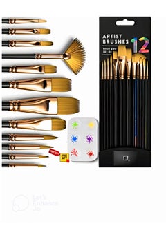 Buy Artist Paint Brushes Set,12 Pcs Drawing Brushes for Watercolor Acrylic Painting Nail Art, Body Painting, Face Paint, Rock, Gouache Oil Paint & Fabric Paint with Paint Palette Great For Kids and Adults in Saudi Arabia