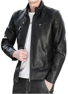 Buy Long Sleeve Leather Jacket Black in Saudi Arabia