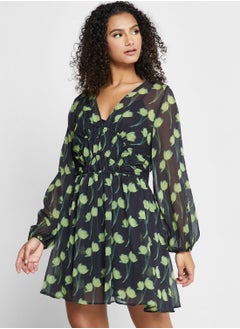 Buy Printed Ruffle Detail Dress in UAE