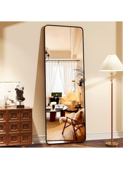 Buy 155*45cm Floor Full Length Mirror Standing Full Body Rounded Corner Rectangle Mirrors with Stand Hanging Wall Mounted Leaning Bedroom Living Room Bedroom Cloakroom,Black in Saudi Arabia