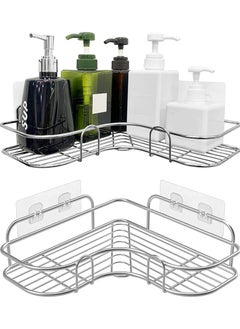 اشتري 2-Piece Corner Shower Caddy Adhesive Bathroom Stainless Steel Shelves في الامارات