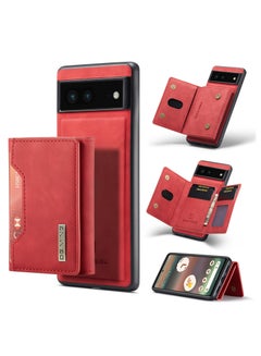Buy Wallet Case for Google Pixel 6A DG.MING Premium Leather Phone Case Back Cover Magnetic Detachable with Trifold Wallet Card Holder Pocket (Red) in Egypt