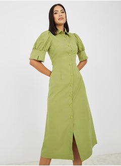 Buy Puff Sleeves Shirt Midi Dress in Saudi Arabia