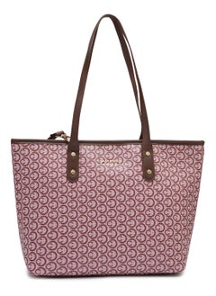 Buy Caprese Callie Printed Brown Faux Leather Large Tote Handbag in UAE