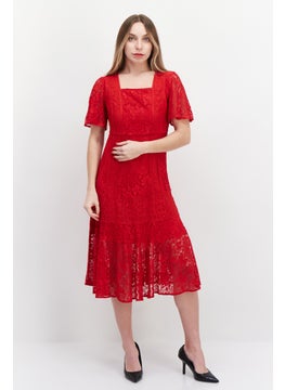 اشتري Women Textured Midi Casual Dress, Red في الامارات