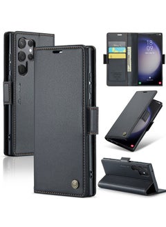 Buy Flip Wallet Case For Samsung Galaxy S23 Ultra, [RFID Blocking] PU Leather Wallet Flip Folio Case with Card Holder Kickstand Shockproof Phone Cover (Black) in UAE