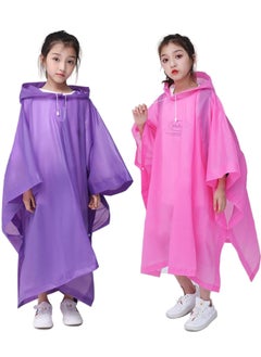 اشتري Rain Poncho for Kids, [2 Pack] EVA Kids Raincoat Reusable Rain Coat Jacket for Kids, Boys, and Girls 6-13 Years Old في السعودية