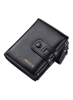 Buy Zippered Leather Mens Wallet Black in UAE