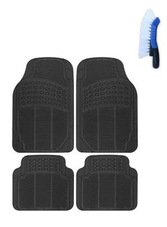Buy 4 Piece Automotive Floor Mats with Mat Cleaning Brush Heavy Duty Rubber Floor Mat Universal Fits Most Car in Saudi Arabia