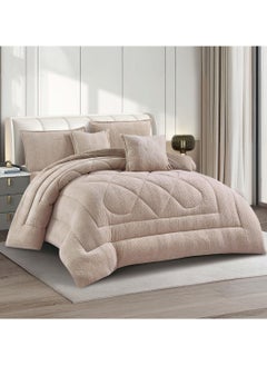 Buy Floral winter comforter set, double-sided system, velvet face and soft fur side, 6-piece system, excellent quality and practical, king size  230x250cm in Saudi Arabia